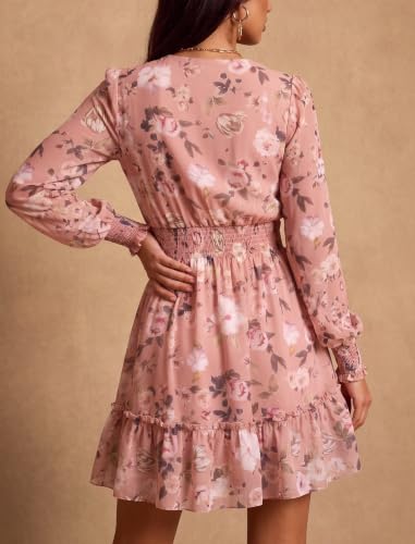 Image of Prettywear Women's Chiffon Long Sleeve Wrap Neck Wedding Guest Mini Dress