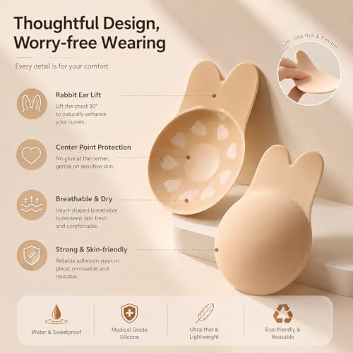 Oriental eLife 2 Pieces Sticky Bra,Backless Sticky Bra Push up,Invisible Lift-up Adhesive Bra Pads are Suitable for Various Occasions Such as outings,Parties,and Formal Dinners - image 3