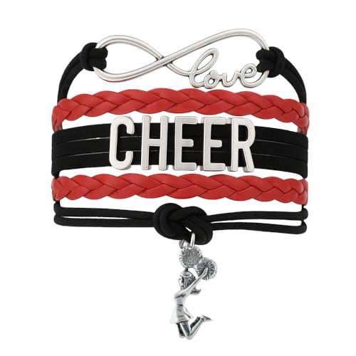 Sportybella Cheer Charm Bracelet- Girls Infinity Love Adjustable Cheerleading Jewelry in Team Colors For Cheerleaders (Orange/Black)