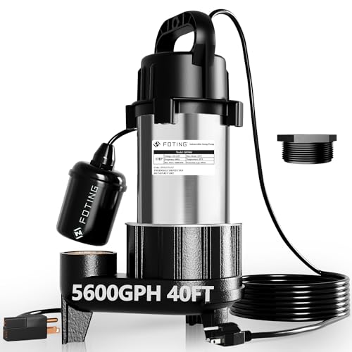 Image of FOTING Sump Pump Submersible Sewage /Effluent Pump - Heavy Duty Cast Iron - 115V Septic Pump for Sump Basin /Residential /Sewage /Basement, 1HP 5600 GPH Sewage Pumps 2'' NPT,Black