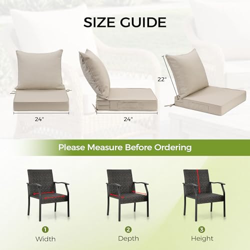 Image of UNIKOME 24 inchx24 inchx4 inch Outdoor Chair Cushions Set - Waterproof Patio Cushions for Outdoor Furniture with Removable Cover, Ties & Handle, Deep Seat Patio Cushions for Sofa Couch - Cream