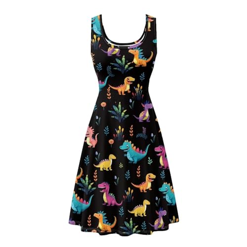 Image of Women Stylish Tank Dresses Sleeveless Round Neck Midi Casual Dress with Pocket for Summer