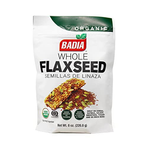 Badia Organic Flax Seed Whole, 8 oz Resealable Bag – Superfood, Rich in Omega-3, Fiber, and Essential Nutrients