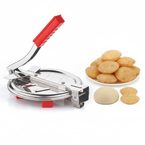 Image of 1Pack Stainless Steel 6.5 Inch Roti & Puri Maker Press - Manual Hand Press Roti Maker with Handle for Chapati, Papad & Khakhra Heavy Duty Cast Iron with Stainless Steel Plates