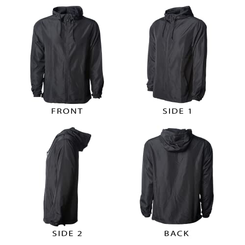 Global Blank Lightweight Winter Water-Resistant Windbreaker, Zip-Up Hoodie Jacket For Men And Women, Black, Large #TOP1