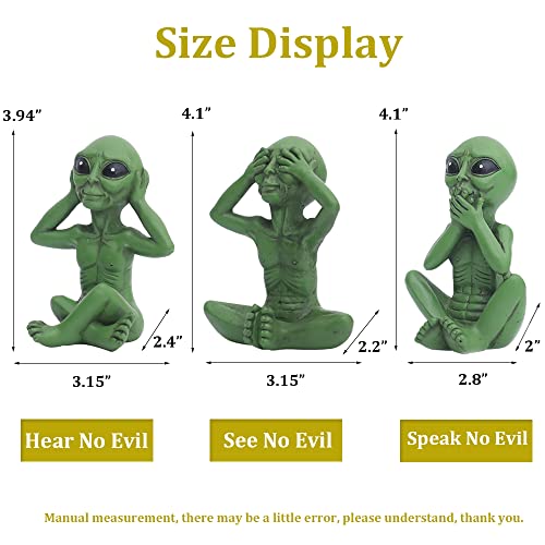 Chbdjy Three Wise Alien Statue, Hear No Evil See No Evil Speak No Evil Alien Statue, Sci-Fi Outer Space Ufo Alien Figure, 3Pcs, Home Outdoor Decor Sculpture, Halloween Decor (Green Aliens) #TOP2