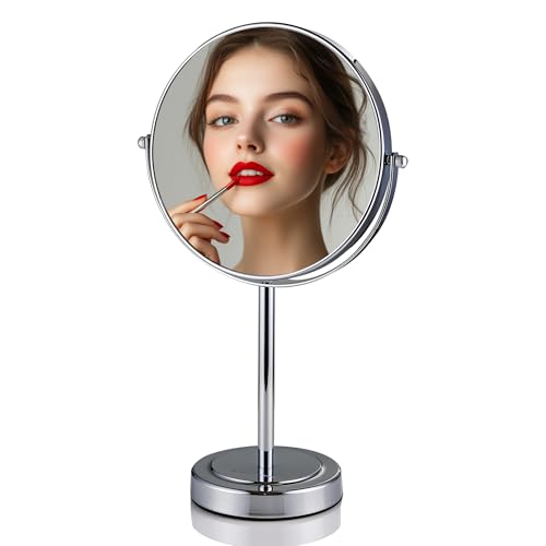 Image of OVENTE 8 inch Tabletop Magnifying Makeup Mirror, Polished Chrome MNLMT80CH1X7X | Vanity Standing Mount Mirror with Double Sided 1X /7X Magnification, 360 Rotation, Perfect for Dresser Bedroom Office Desk