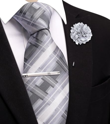 Image of Hi-Tie 63 inches Striped Paisley Extra Long Ties for Men Silk Necktie with Lapel Pin Tie Clip Big and Tall Men Formal Wedding