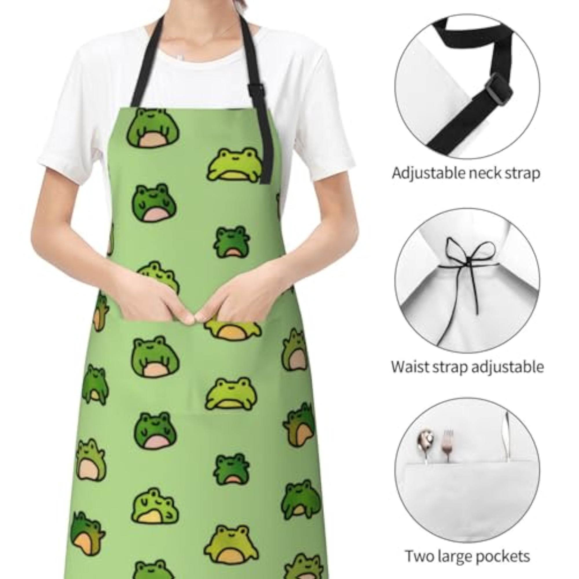 Cute Funny Frog Apron for Cooking, Adjustable Neck Strap