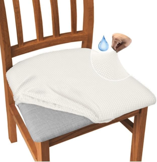 Granbest Stylish Waterproof Dining Chair Seat Covers Set of 4, High Stretch Dining Chair Seat Cushion Slipcovers Washable Seat Protector for Banquet, Kitchen, Party, Hotel (Creamy White, Set of 6)