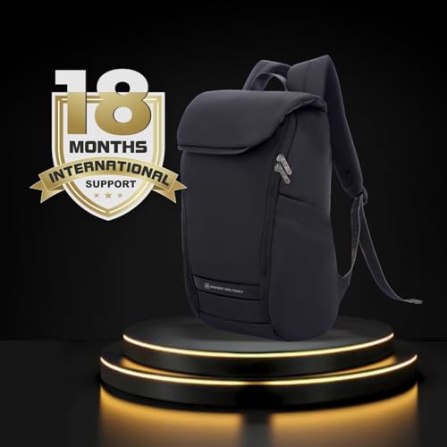 Image of SWISS MILITARY Black & Gold Collection Gazebo Laptop Backpack, PU Coated Water-Resistant Material,15.6 inch Laptop, 180 Openable Compartment & Quick Access & Anti-Theft Pocket with Trolley Strap, (21L)