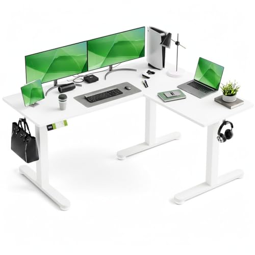 Image of Claiks Electric L-Shaped Standing Desk with Dual Motors 59Inch White