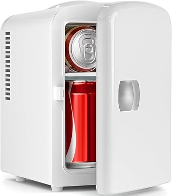 Electactic Compact Refrigerator, Portable Mini Fridge, Skin Care 4L/6 Cans, for Bedroom, Car, Office & Dorm, Small Cooler for Cosmetics, Beverage and Food, White
