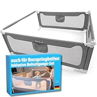 Rausfallschutz Boxspringbett & Bettgitter Rausfallschutz – Bettschutzgitter Set inkl. Befestigungsmöglichkeiten - zertifizierte Sicherheit für Kinder, passend für Boxspringbetten (3er Set 180x200cm)