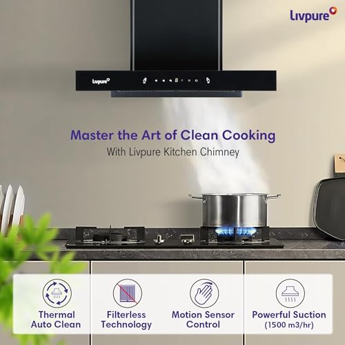 Image of Livpure Fenix Plus 90 cm | T-Shape Chimney | 1500 m /hr Suction | Filterless | Touch & Gesture Control | Low Noise | 10 Years Motor + 2 Years Comprehensive Warranty | Black