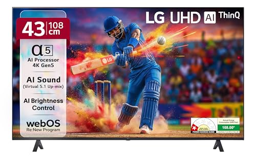 Image of LG 108 cm (43 inches) UQ75 AI Series 4K Ultra HD Smart webOS LED TV 43UQ7550PSF (Ceramic Black)
