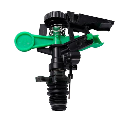 RIEGOPRO Aspersor de Riego 1/2 Rosca Macho – Sectorial o Circular 360° Ajustable – Alcance 5-13 m, Caudal 800-1300 L/h, Presión 0,5-4,0 Bar – Plástico + Acero Inoxidable para Jardín y Césped (1)