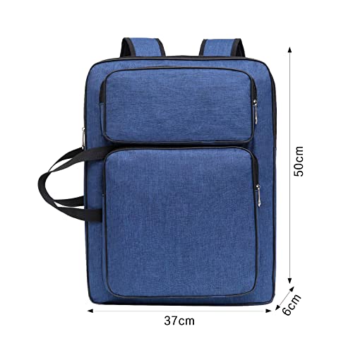 Image of 8K Artist Portfolio Carry Backpack Case Versatile Art Bags Waterproof Adjustable Drawing Board Backpack Art Storage Bags for Artworks Painting Drawing Sketching 19.7 inch x 14.6 inch x 2.4 inch (Blue)
