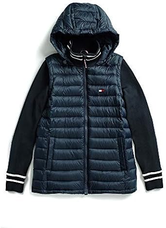 knit sleeve puffer jacket