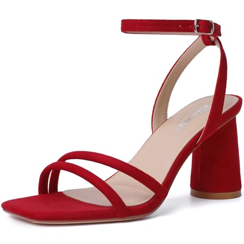 Image of RIBONGZ Block Heels Prom Heeled Sandals for Women Chunky Square Open Toe Strappy High Heels Ankle Strap Wedding Bridal Shoes High Heel Sandals for Party Dress