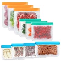 10 Pack Dishwasher Safe Reusable Ziplock Bags Silicone, Leakproof Reusable Freezer Bags, BPA Free Reusable Storage Bags for Lunch Marinate Food Travel - 3 Gallon 3 Sandwich 4 Snack Bags
