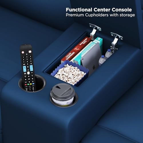 Image of The Sleep Company Fabric Luxe 2+1 Seater Motorised Recliner | Patented Smartgrid Technology | 2+1 Seater Recliner Sofa Set | Cupholders & 25L Storage | Unique Lumbar Design | Usb Charging | Blue