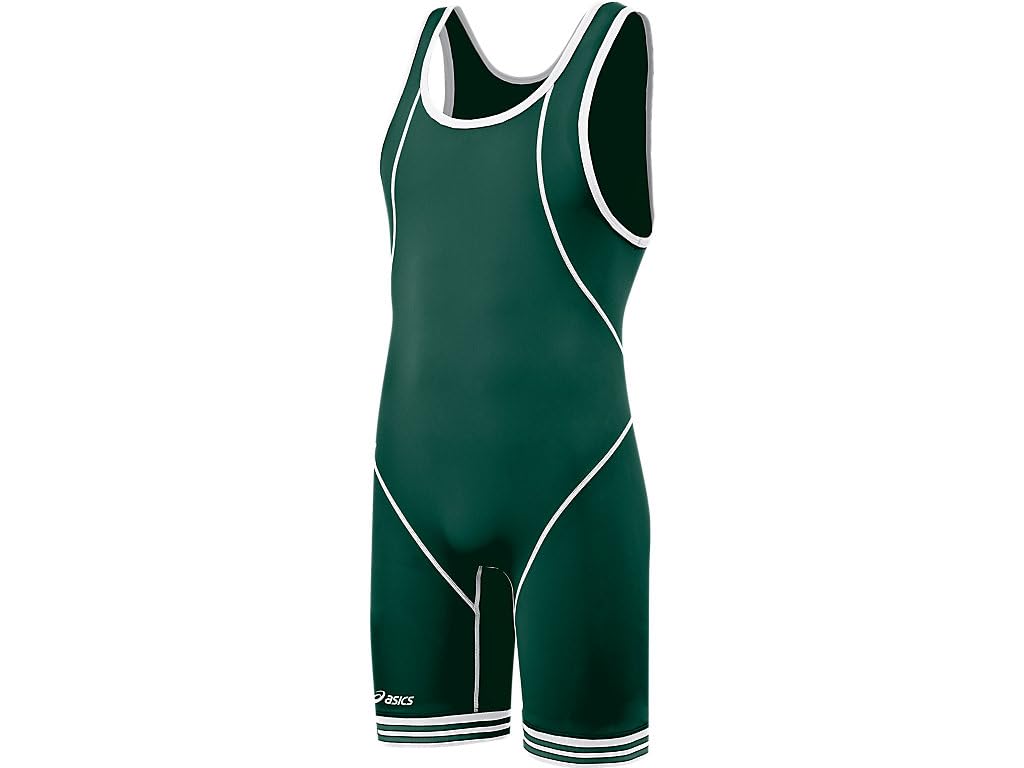 ASICS Men's Snap Down Wrestling Singlet (Forest/White), X-Large