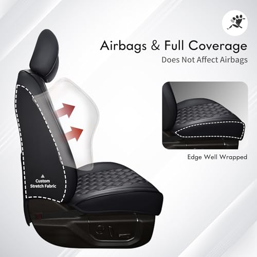 Image of Huidasource Tacoma Front Seat Covers, Leather Car Seat Covers Custom Fit for Toyota Tacoma 2016-2023 2022 2021 Double & Crew Cab SR, SR5, Limited, TRD Pro, TRD Sport, Off-Road (Front Pair /Black)