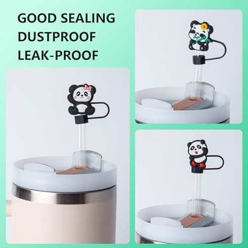 8-Piece Panda Straw Covers for Stanley Cup, 0.4in/10mm Diameter Straw Toppers Cap,Compatible with Stanley 20 30&40 0z Cup, Dust-Proof Straw Caps for Water Bottle