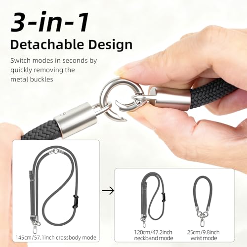 MORCULTRA Phone Lanyard, 3 Ways to Wear: Crossbody, Neck and Wrist Strap | 2 Tether Tabs,Detachable, Adjustable Cell Phone Lanyard,Premium Metal Buckles,Compatible with most smartphones,Grey - image 2