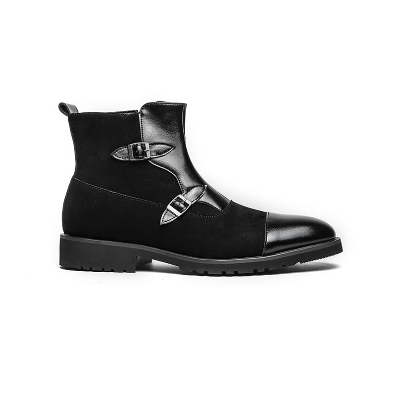 Men's Suede-Leather Combination Chelsea Boots Slip-On Ankle Boots Textured Design Cushioned Insole Casual Dress Shoes for Men3