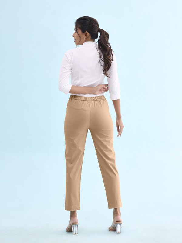 Image of GO COLORS Solid Tapered Fit Chino Pants for Women |Mid Rise, Side Pocket