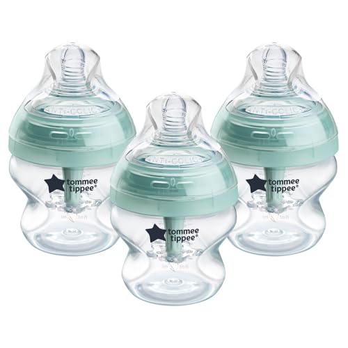 Tommee Tippee Advanced Anti-Colic Baby Bottles for 0m+, Pack of 3 150ml Baby Bottles, with Slow Flow Breast-Like Teat for a Natural Latch, Self-Sterilising and BPA Free, Baby Feeding Essentials
