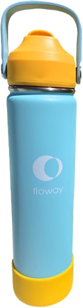 Floway 24oz Stainless Steel Vacuum Insulated Water Bottle with Straw Lid and Cleaning Brush, BPA Free, Leakproof, Temp Control, for Hot and Cold Drinks (Sunny Sky, 24oz)
