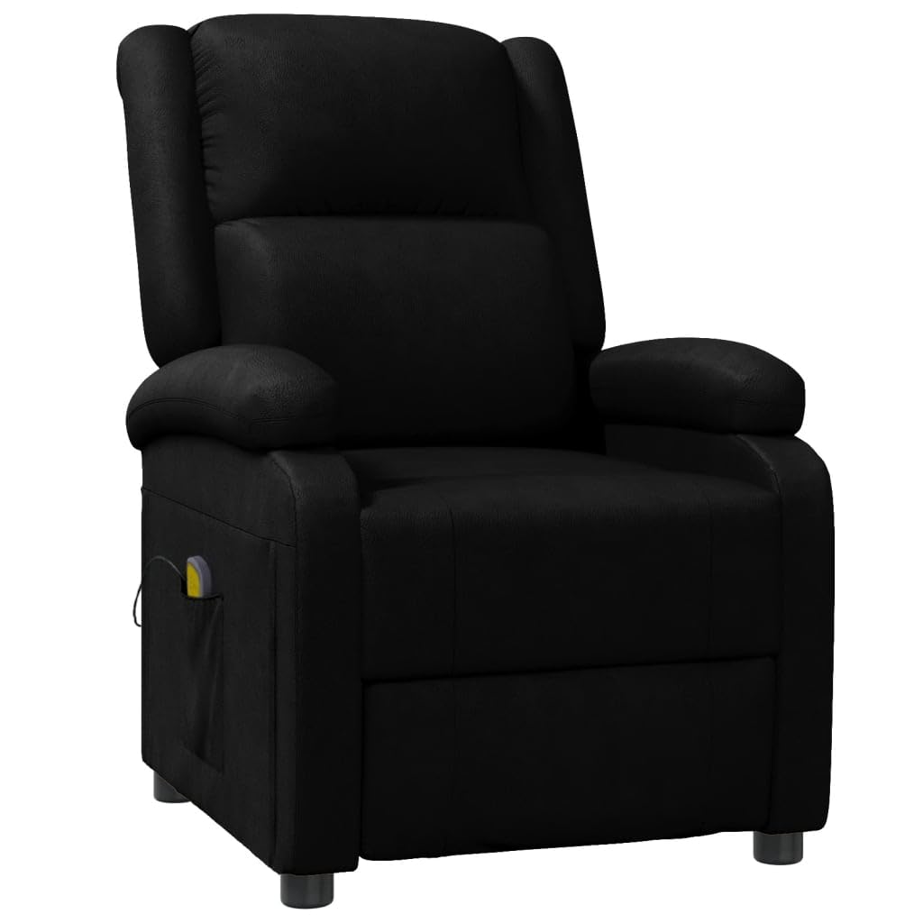 vidaXL Sillón de Masaje, Silla con Respaldo Reposabrazos, Sillón Reclinable de Descanso, Asiento Tapizado para Salón, Cuero Sintético Negro