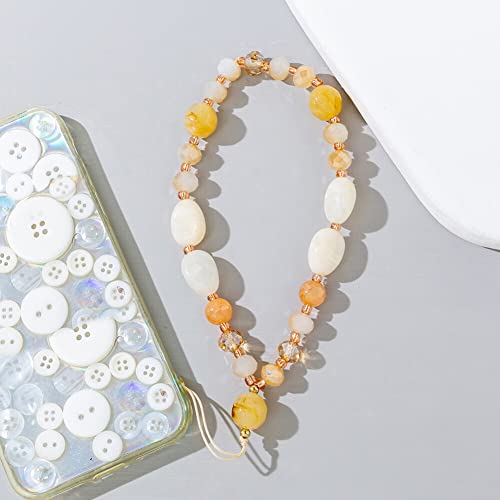 Phone Charm Keychain Beaded Natural Gemstones Beads Mobile Phone Chain Wrist Strap Anti-lost Beaded Phone Strap Cute Camera Handbag Pendant for Women Girls (Yellow)