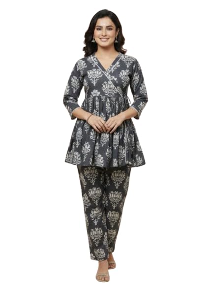 Pure Cotton Co Ord Set for Women, 3/4 Sleeve, Printed, Comfortable & Stylish Trendy Top & Bottom Matching Set, Cotton-picture-14