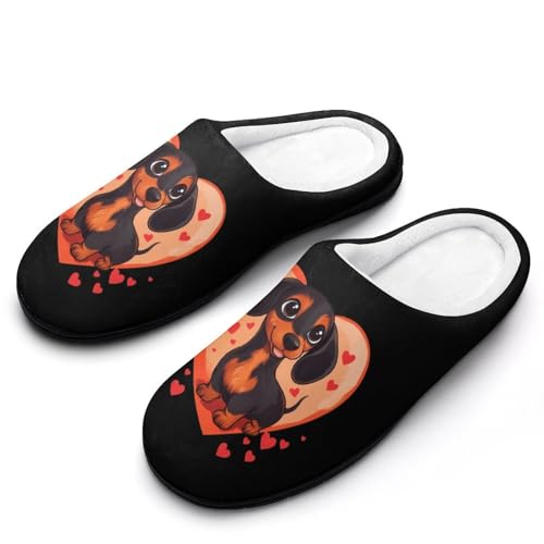 Dachshund Heart Love Womens Cotton Slippers Warm House Shoes for Indoor Outdoor