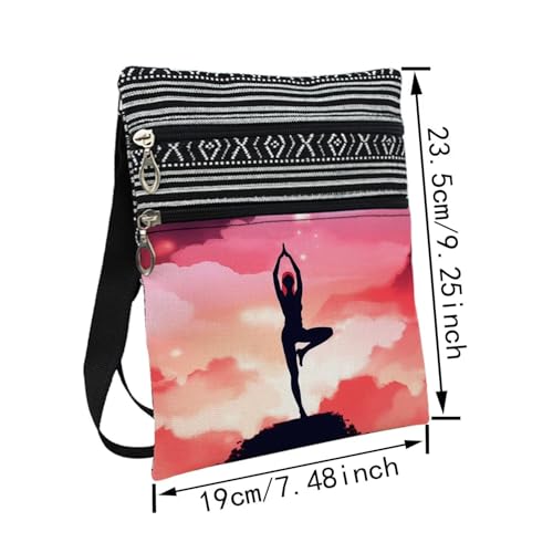 Sunset Yoga Messenger Bag Small Ethnic Pattern Printed Adjustable Strap Crossbody Zipper Bag Phone Bag Wallet Cute Shoulder Handbag for Yoga Lovers Coach Women2
