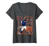 Womens Francisco Lindor | New York Baseball MLB Player | MLBLIN4007 V-Neck T-Shirt