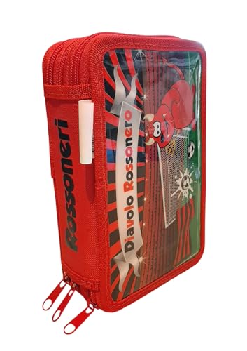 PRESTIGE & DELUXE Trousse scolaire à 3 fermetures éclair avec 18 crayons et 18 feutres, 3 stylos, crayon, gomme, taille-crayon, règle et ciseaux +...