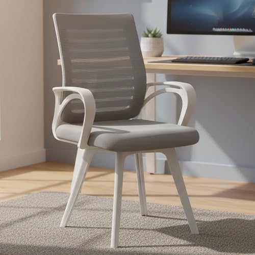 Image of MRC Boom Mesh Mid-Back Fixed Ergonomic Office Chair| Visitor Chair| Study Chair |Computer Chair | Work from Home (White & Grey)