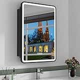 24x30 Inch Medicine Cabinet with Mirror, Recessed or Surface Mount Bathroom Medicine Cabinet with LED Lights, Anti-Fog, Memory Function, Adjustable Shelf, Dimmable Light, ETL Listed, Black,Right Hinge