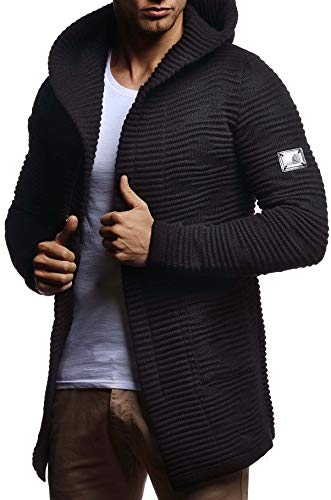 Leif Nelson Herren Strickjacke lang mit Kapuze & Reißverschluss (Schwarz,...