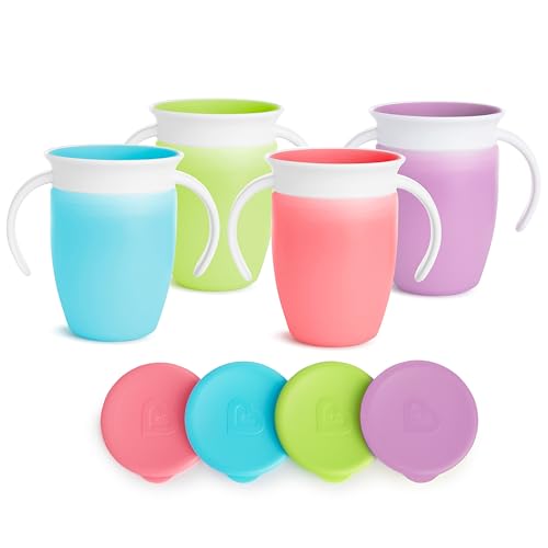 Image of Munchkin Sippy Cup for 6 Month Old and Up, Spill Proof Miracle 360 Toddler Cups with Transition Handles and Lids, 7 Ounce, 8 Pack, Blue/Green/Pink/Purple