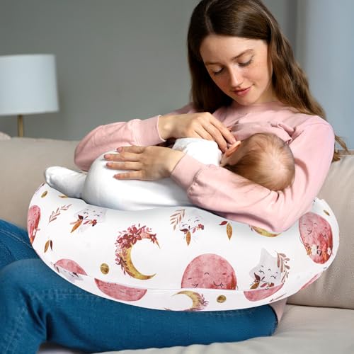 Baby Nursing Pillow Cover, Removeable Breastfeeding Pillow Slipcover, Nursing Pillow Case for Newborn Boys Girls, Soft Fabric Fits Snug On Infant, Washable & Breathable, Moon Star