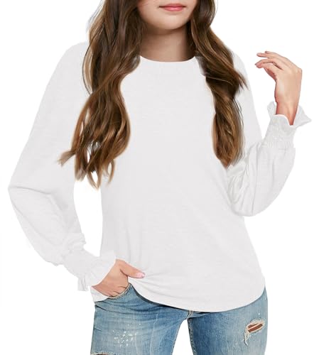 Haloumoning Girls Long Sleeve Shirts Kids Fashion Crew Neck Tunic Tops Blouse 5-14 Years