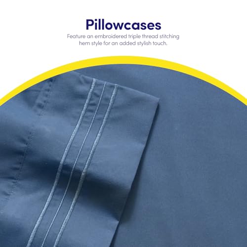 Image of 1500 Supreme Collection Queen Sheet Sets Denim Blue - Luxury Hotel Bed Sheets and Pillowcase Set for Queen Mattress - Extra Soft, Elastic Corner Straps, Deep Pocket Sheets, Queen Denim Blue