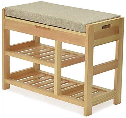 Banc à chaussures en bois massif avec étagère de rangement et tabouret CLSDRZC pour entrée