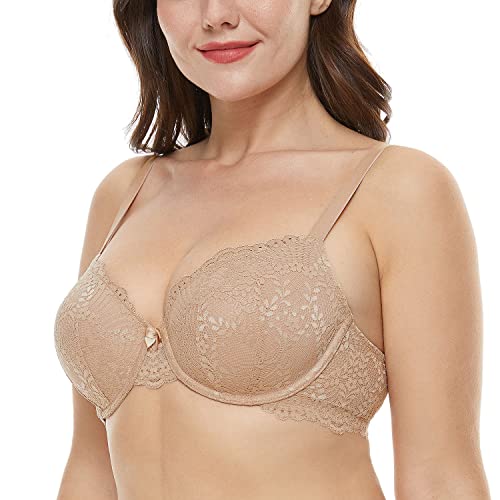 Wingslove Women's Sexy Lace Bra Plus Size Underwire Support Full Coverage Lightly Padded Molded Cup (Nude, 36Dd) #TOP1
